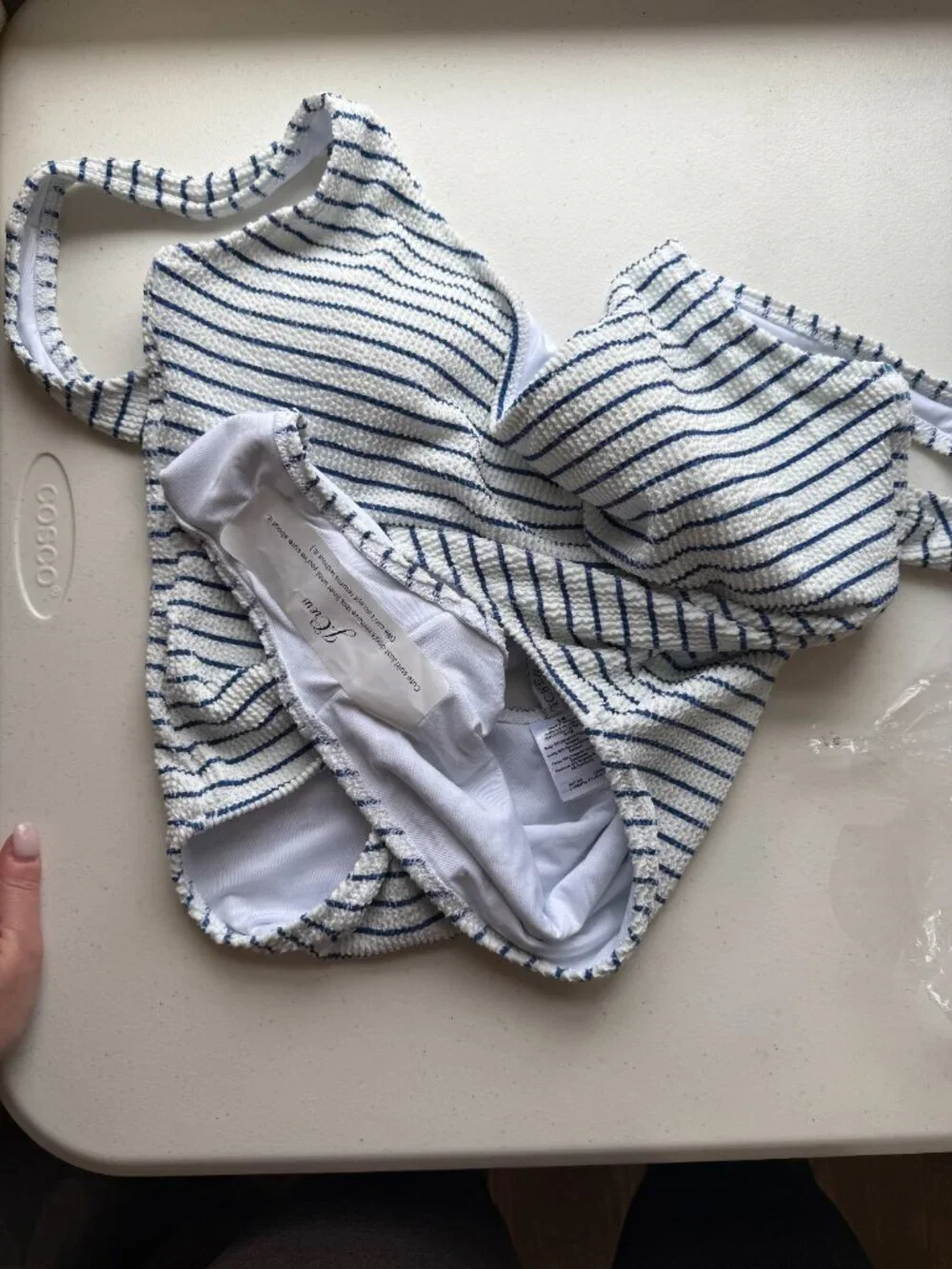 🏷 *NWT* J.Crew Scrunchie One Piece Swimsuit White Blue Stripe Size 14 🌊